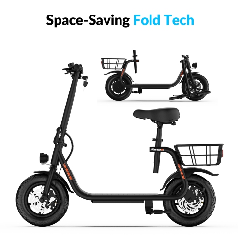 5TH WHEEL Electric Scooter for Adults with Seat and Basket, 450W Motor, 12" Pneumatic Tires, 20 Mile Range, 15.5 MPH, LED Light, Foldable Commuter