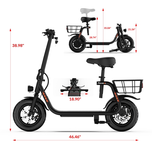 5TH WHEEL Electric Scooter for Adults with Seat and Basket, 450W Motor, 12" Pneumatic Tires, 20 Mile Range, 15.5 MPH, LED Light, Foldable Commuter