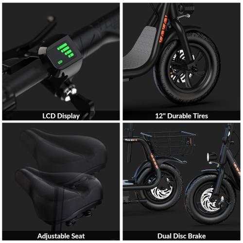 5TH WHEEL Electric Scooter for Adults with Seat and Basket, 450W Motor, 12" Pneumatic Tires, 20 Mile Range, 15.5 MPH, LED Light, Foldable Commuter