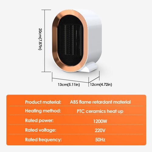 Chaufferette portative écoénergétique 1200 W Instant Heater, réchaud compact à 2 vitesses pour la maison