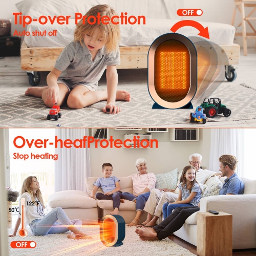 Intelligent Space Heater Electric Fireplace, 1200W Portable Low Decibel Noise Warmer, Fast And Quiet Heating For Indoor Use(Blue)