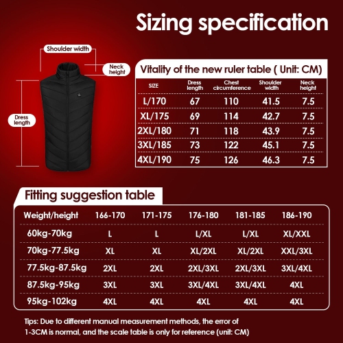 Unisex Heated Vest with 9 Heating Zones,USB Electric Heated Jacket for Men Women Heated Clothing with 3 Heating Levels（L Size）