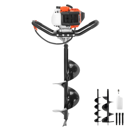 VEVOR 52cc Post Hole Digger, 1450W Auger Post Hole digger, Gas Powered Earth Digger with Two Earth Auger Drill Bit 6" & 10" and 3 Extension Rods, for