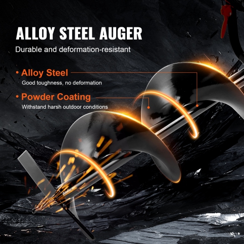 VEVOR 52cc Post Hole Digger, 1450W Auger Post Hole digger, Gas Powered Earth Digger with Two Earth Auger Drill Bit 6" & 10" and 3 Extension Rods, for