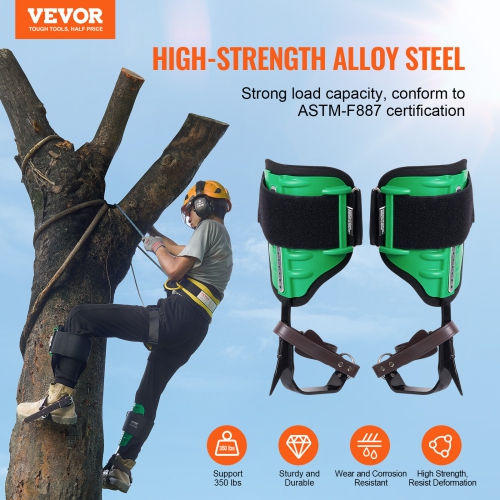 VEVOR 1 Pair Tree Climbing Spikes, Alloy Steel Climbing Spurs, 350lbs Load Capacity Tree Climbing Gear with Straps and Spike Protectors, Arborist