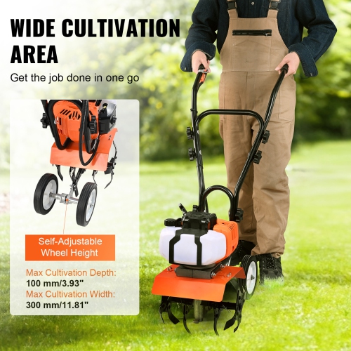 Cultivateur VEVOR 43CC Tiller, culturateur de jardin 2 temps, Tiller avec 4 tiges avant réglables en acier pour la pelouse, le jardin et la culture