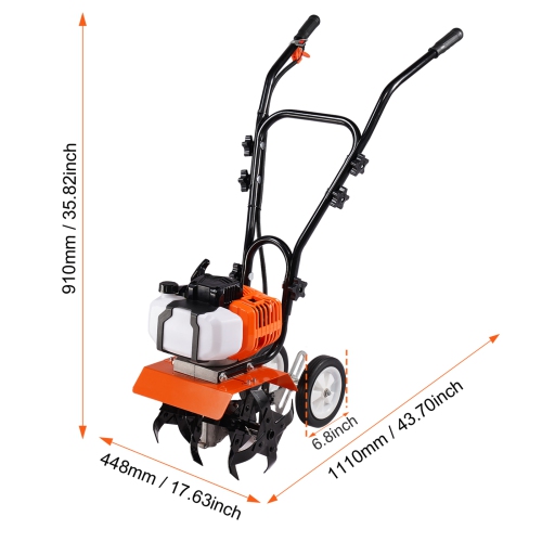 Cultivateur VEVOR 43CC Tiller, culturateur de jardin 2 temps, Tiller avec 4 tiges avant réglables en acier pour la pelouse, le jardin et la culture