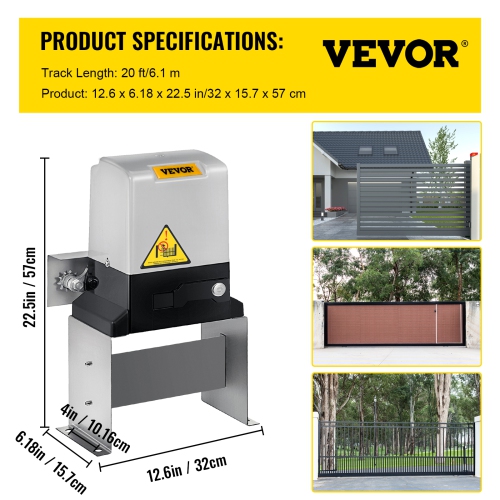 VEVOR AC1400 3100LBS Sliding Gate Opener, with 2 Remote Controls, Gate Operator Hardware Kit for Security, Move Speed 43ft Per Min, Electric Rolling