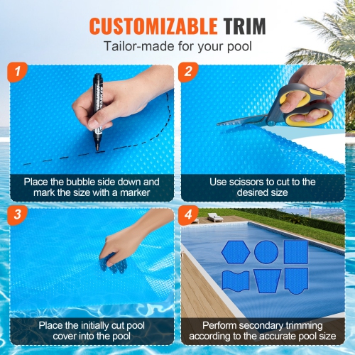 VEVOR 32 x 16 ft Solar Pool Cover, Rectangle Solar Blanket for Pools, Inground Above Ground Swimming Pool Solar Cover, 16 mil Solar Covers Blue