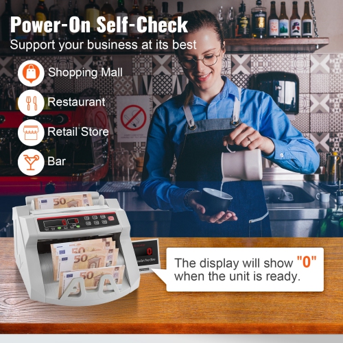 VEVOR Money Counter Machine, Bill Counter with UV, MG, IR and DD Counterfeit Detection, USD & EUR Cash Counting Machine with Large LCD & External