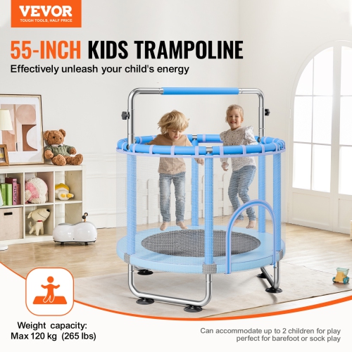 VEVOR 55" Kids Trampoline, 4.6FT Indoor Outdoor Trampoline, Mini Toddler Recreational Trampolinewith Safety Enclosure Net and Basketball Hoop, Toys