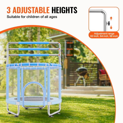 VEVOR 55" Kids Trampoline, 4.6FT Indoor Outdoor Trampoline, Mini Toddler Recreational Trampolinewith Safety Enclosure Net and Basketball Hoop, Toys