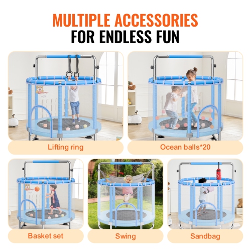 VEVOR 55" Kids Trampoline, 4.6FT Indoor Outdoor Trampoline, Mini Toddler Recreational Trampolinewith Safety Enclosure Net and Basketball Hoop, Toys