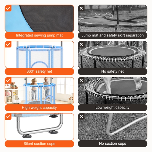 VEVOR 55" Kids Trampoline, 4.6FT Indoor Outdoor Trampoline, Mini Toddler Recreational Trampolinewith Safety Enclosure Net and Basketball Hoop, Toys