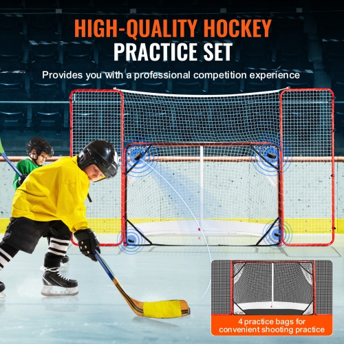 VEVOR 72" Hockey Goal with Backstop and Targets, Street Steel Hockey Net, Pro Hockey Training Goal Set, Portable Indoor Outdoor Hockey Goal with Net,