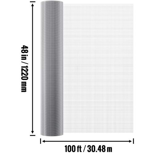 VEVOR 1/4 inch Hardware Cloth, 48in x 100 ft 23 Gauge, Hot Dipped Galvanized Wire Mesh Roll, Chicken Wire Fencing, Wire Mesh for Rabbit Cages,