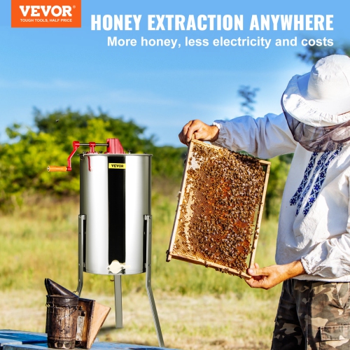 VEVOR 3 Frames Manual Honey Extractor, Honey Spinner Extractor, Stainless Steel Beekeeping Extraction, Honeycomb Drum Spinner with Lid, Apiary