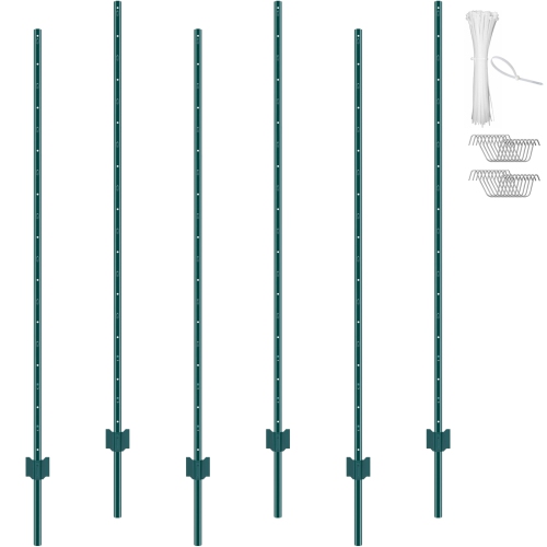 VEVOR 6 Feet Fence Post, 6 Pack U-Channel Heavy Duty Metal Fence Posts, Sturdy Steel Fence Stakes for Garden Yard, Lawn, Farms and Outdoor Wire