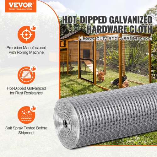 VEVOR 1/2 inch Hardware Cloth, 36in x 100 ft 19 Gauge, Hot Dipped Galvanized Wire Mesh Roll, Chicken Wire Fencing, Wire Mesh for Rabbit Cages,