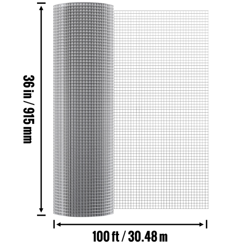 VEVOR 1/2 inch Hardware Cloth, 36in x 100 ft 19 Gauge, Hot Dipped Galvanized Wire Mesh Roll, Chicken Wire Fencing, Wire Mesh for Rabbit Cages,