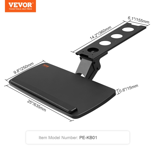 VEVOR 25x9.8 inch Keyboard Tray under Desk, Height and Angle Adjustable under Desk Keyboard Tray Slide out, Keyboard Holder under Desk for Typing in