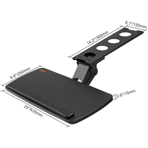 VEVOR 25x9.8 inch Keyboard Tray under Desk, Height and Angle Adjustable under Desk Keyboard Tray Slide out, Keyboard Holder under Desk for Typing in