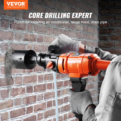 VEVOR 4in Handheld Wet Concrete Diamond Core Drill Rig, 1100-2400RPM Two Speed & 1-1/4" Thread & 2 Bubble Levels, 3-4in Drilling Diameter for