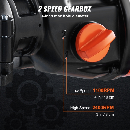 VEVOR 4in Handheld Wet Concrete Diamond Core Drill Rig, 1100-2400RPM Two Speed & 1-1/4" Thread & 2 Bubble Levels, 3-4in Drilling Diameter for