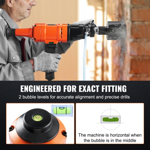 VEVOR 4in Handheld Wet Concrete Diamond Core Drill Rig, 1100-2400RPM Two Speed & 1-1/4" Thread & 2 Bubble Levels, 3-4in Drilling Diameter for