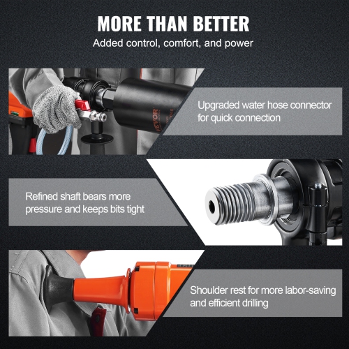 VEVOR 4in Handheld Wet Concrete Diamond Core Drill Rig, 1100-2400RPM Two Speed & 1-1/4" Thread & 2 Bubble Levels, 3-4in Drilling Diameter for