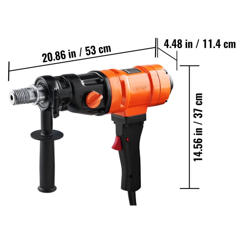 VEVOR 4in Handheld Wet Concrete Diamond Core Drill Rig, 1100-2400RPM Two Speed & 1-1/4" Thread & 2 Bubble Levels, 3-4in Drilling Diameter for