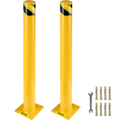 VEVOR 48 Inch Safety Bollard, Height Bollard Post, 5.5 Inch Diameter Steel Pipe Safety Bollard Post, Yellow Steel Bollard, Steel Safety Bollard with