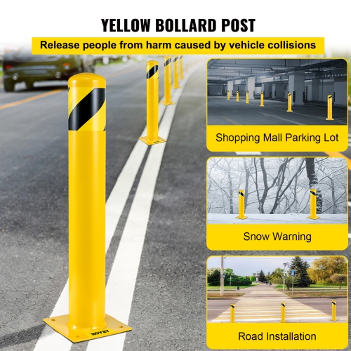 VEVOR 48 Inch Safety Bollard, Height Bollard Post, 5.5 Inch Diameter Steel Pipe Safety Bollard Post, Yellow Steel Bollard, Steel Safety Bollard with