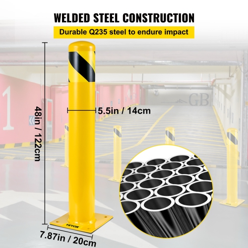 VEVOR 48 Inch Safety Bollard, Height Bollard Post, 5.5 Inch Diameter Steel Pipe Safety Bollard Post, Yellow Steel Bollard, Steel Safety Bollard with