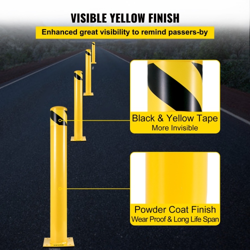 VEVOR 48 Inch Safety Bollard, Height Bollard Post, 5.5 Inch Diameter Steel Pipe Safety Bollard Post, Yellow Steel Bollard, Steel Safety Bollard with