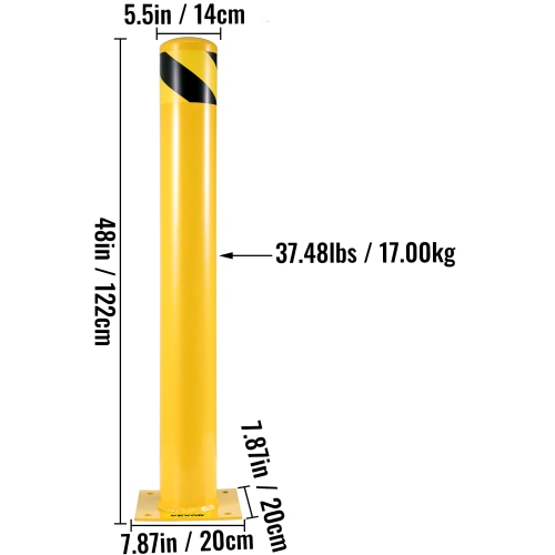 VEVOR 48 Inch Safety Bollard, Height Bollard Post, 5.5 Inch Diameter Steel Pipe Safety Bollard Post, Yellow Steel Bollard, Steel Safety Bollard with