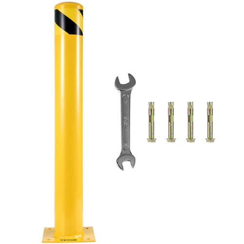 VEVOR 48 Inch Safety Bollard, Height Bollard Post, 5.5 Inch Diameter Steel Pipe Safety Bollard Post, Yellow Steel Bollard, Steel Safety Bollard with