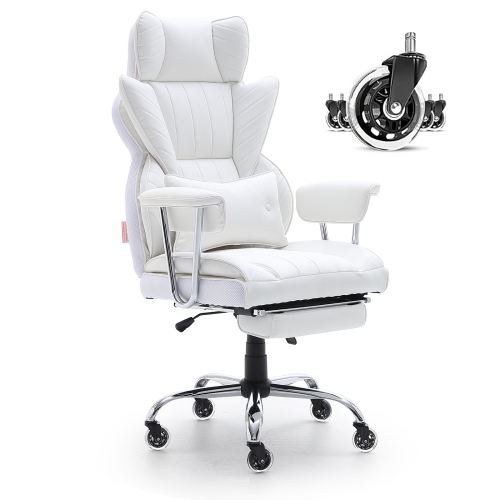 VEVOR  Reclining Office Chair \w Footrest, Heavy Duty Pu Leather Wide Office Chair, Big And Tall Executive Office Chairs \w Lumbar Support, Strong