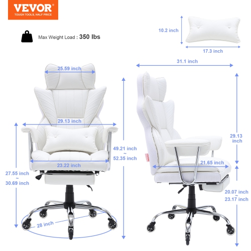 VEVOR Reclining Office Chair with Footrest,Heavy Duty PU Leather Wide Office Chair, Big and Tall Executive Office Chairs with Lumbar Support, Strong