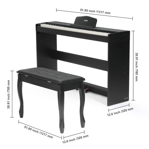 VEVOR 88 Key Weighted Digital Piano, Fully Weighted Keys, Dual Keyboard & Speakers Simple Cabinet Bracket with Twin Bench Headphone 200 Tones &