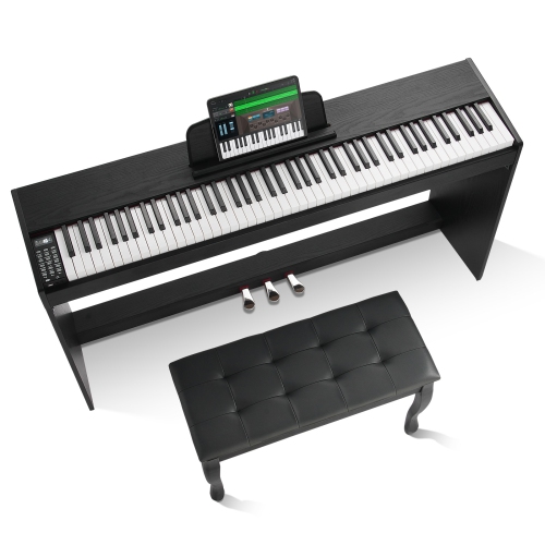 VEVOR 88 Key Weighted Digital Piano, Fully Weighted Keys, Dual Keyboard & Speakers Simple Cabinet Bracket with Twin Bench Headphone 200 Tones &