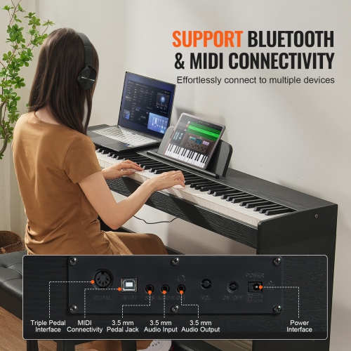 VEVOR 88 Key Weighted Digital Piano,Fully Weighted Keys,Electric Piano Dual Keyboard & Speakers Simple Cabinet Bracket with Headphone 200 Tones &