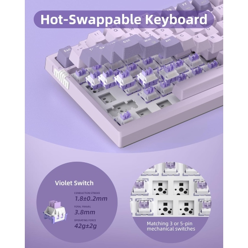 SKY81 75% Wireless Gasket Mechanical Gaming Keyboard, Hot Swappable RGB Custom Creamy Keyboard w/ 5-Layer Padding, BT/2.4G/USB-C, Knob Control