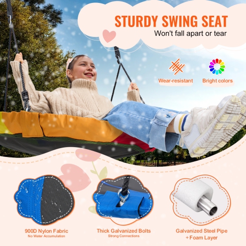 VEVOR 40 Inch Tree Swing,Saucer Swing, 750lbs Weight Capacity, 900D Oxford Fabric Swing Seat with 2 Tree Hanging Straps and Adjustable Multi-Strand