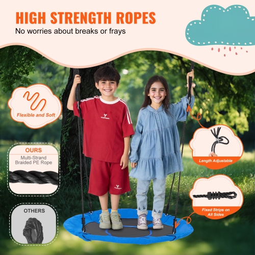 VEVOR 40 Inch Tree Swing,Saucer Swing, 750lbs Weight Capacity, 900D Oxford Fabric Swing Seat with 2 Tree Hanging Straps and Adjustable Multi-Strand