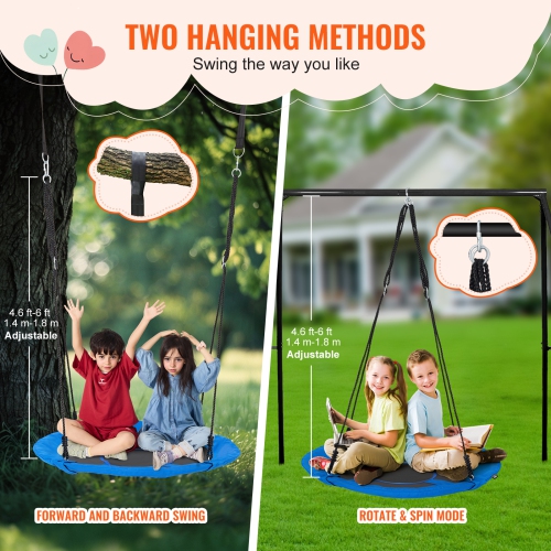 VEVOR 40 Inch Tree Swing,Saucer Swing, 750lbs Weight Capacity, 900D Oxford Fabric Swing Seat with 2 Tree Hanging Straps and Adjustable Multi-Strand