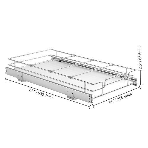 VEVOR 11"W x 21"D Heavy Duty Slide Out Pantry Shelves, Pull Out Cabinet Organizer, Chrome-Plated Steel Roll Out Drawers