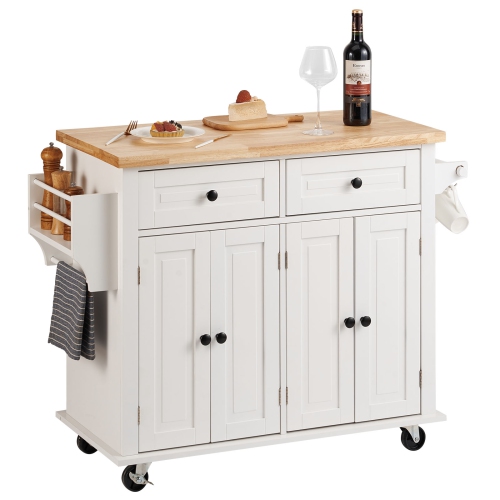 VEVOR  35.4" Width Kitchen Island Cart w Solid Wood Top, Mobile Carts w Storage Cabinet, Rolling Kitchen Table w Spice Rack, Towel Rack, Portable