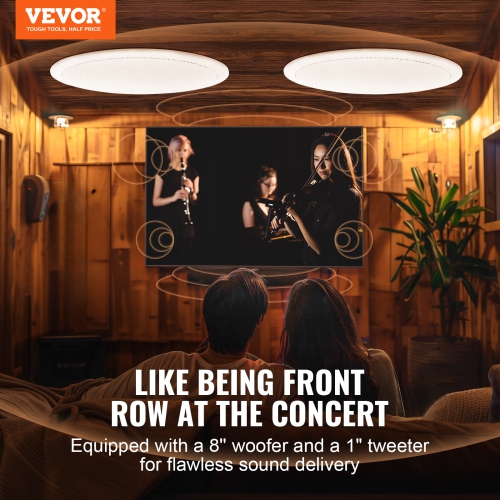 VEVOR 2 PCs 8 Inch in Ceiling Speakers,50-Watts, Flush Mount Ceiling & in-Wall Speakers System with 8ΩImpedance 89dB Sensitivity,for Kitchen Living