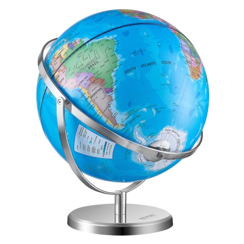VEVOR 13 in/330.2 mm Illuminated World Globe with Stand, Educational Earth Globe with Stable Heavy Metal Base HD Printed Map and LED Night Lighting,